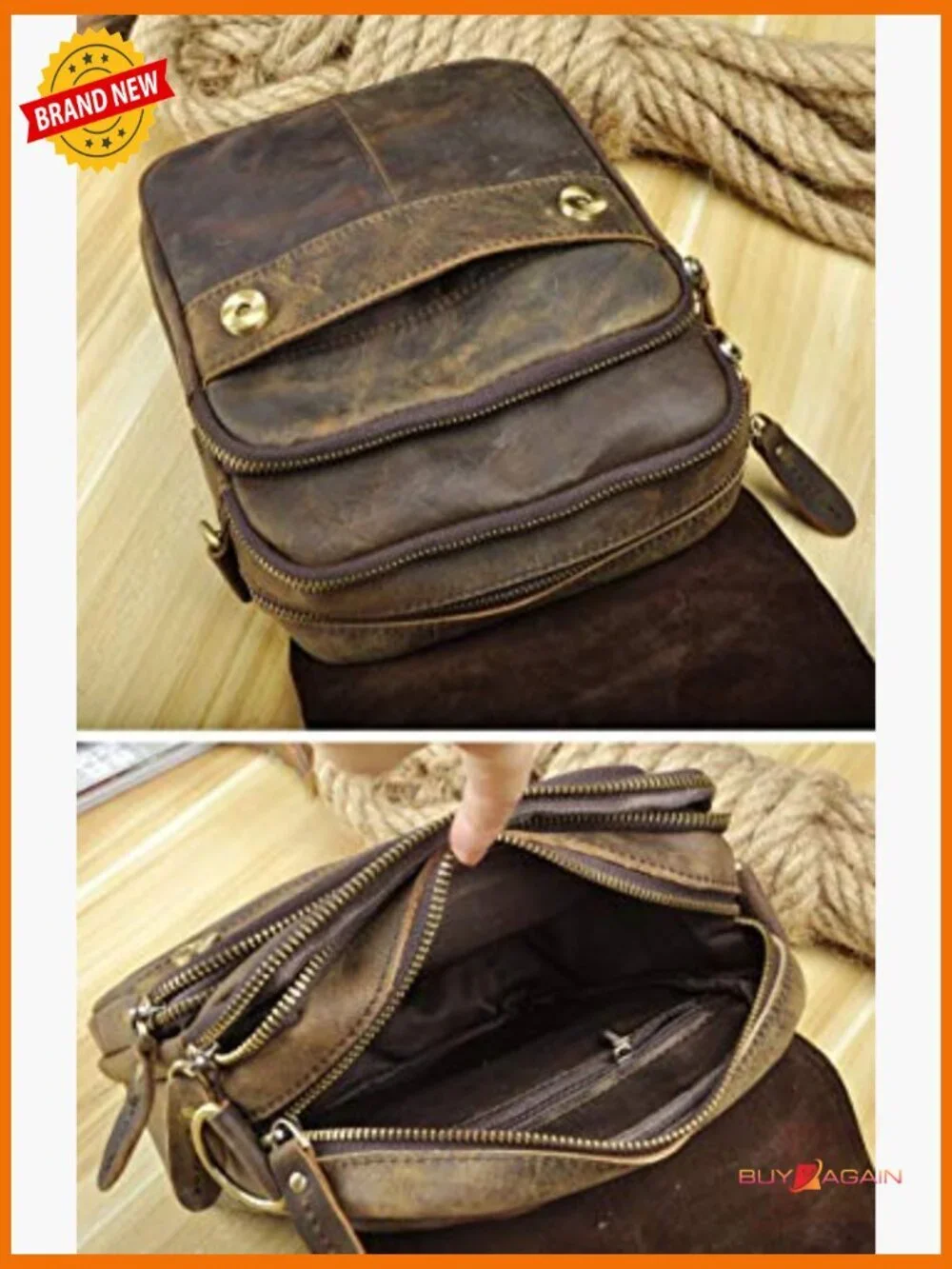 Genuine Leather Small Messenger Crossbody Bag Set with Belt Loops